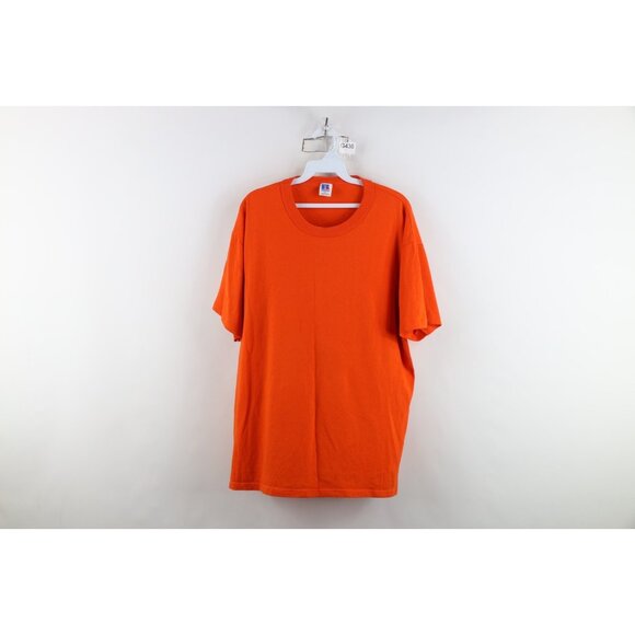 Vtg 80s 90s Russell Athletic Mens XL Blank Knit Short Sleeve T-Shirt Orange USA - Picture 1 of 11
